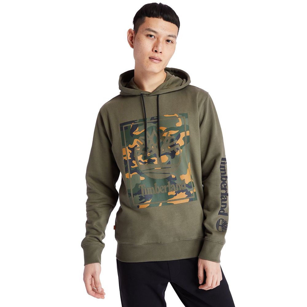 Sudadera Timberland Argentina Hombre - Camo Tree-Logo Hoodie - Verde Oliva - IGBMZS-820